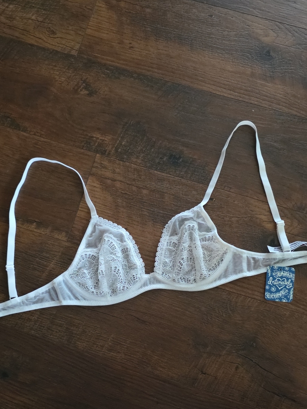 Free People White Lace Bralette with Sheer Panels